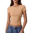 thumbnail image 1 of Camiseta QINSEN con cuello redondo y manga corta para mujer Tan XS, 1 of 6