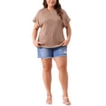 thumbnail image 2 of Blusas casuales de punto sólido de cuello redondo de manga corta para mujeres de tallas grandes Agnes Orinda 3X marrón, 2 of 6