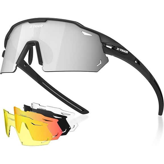 Polarized Cycling Glasses with 5 Interchangeable Lenses,MTB Biking Baseball Running Sports Sunglasses for Men Women