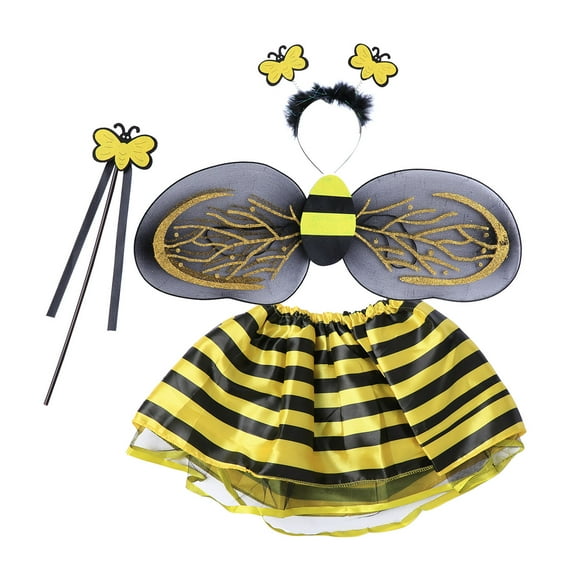 4 unids / set trajes de abeja diadema varita tutú falda conjunto ángulo niñas hada vestido traje (abeja)
