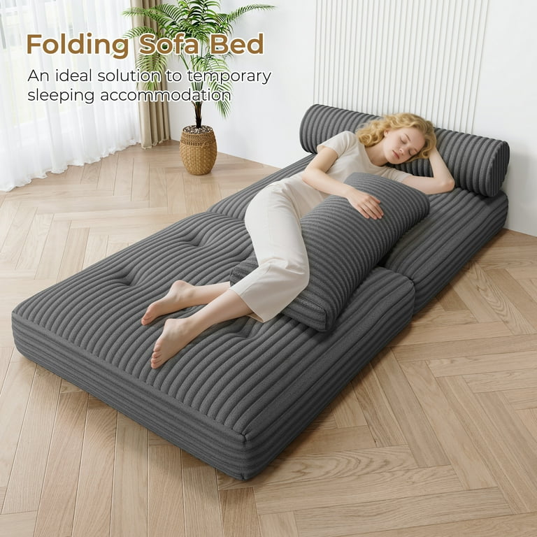 Neche Corduroy Folding Sofa Bed, Convertible Sleeper Chair with
