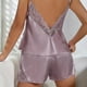 thumbnail image 4 of Conjunto de pijama sexy con cuello en V y encaje para mujer: conjunto de pantalones cortos de color liso, material de poliéster, tallas S-XXL, dos piezas (top y pantalones), 4 of 6