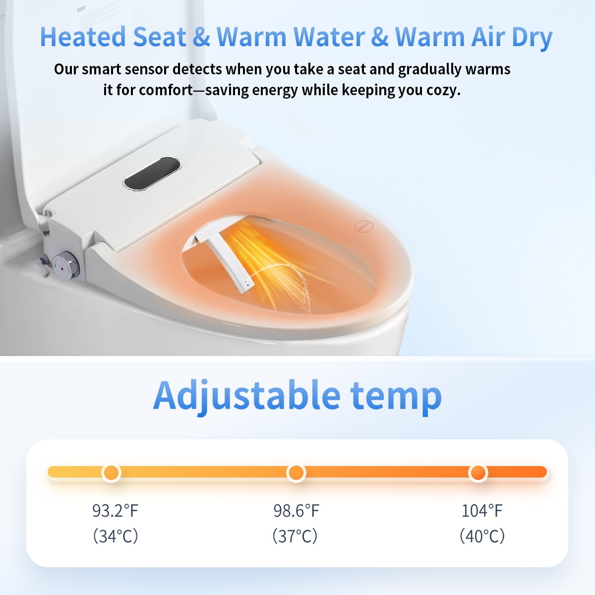 Smart Bidet Toilet Seat with Side Knob | Adjustable heat, auto open/close, night light, easy installation