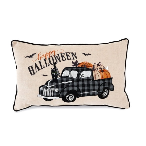 Halloween Throw Pillow - Rectangular Accent Lumbar Cushion - Vintage Truck