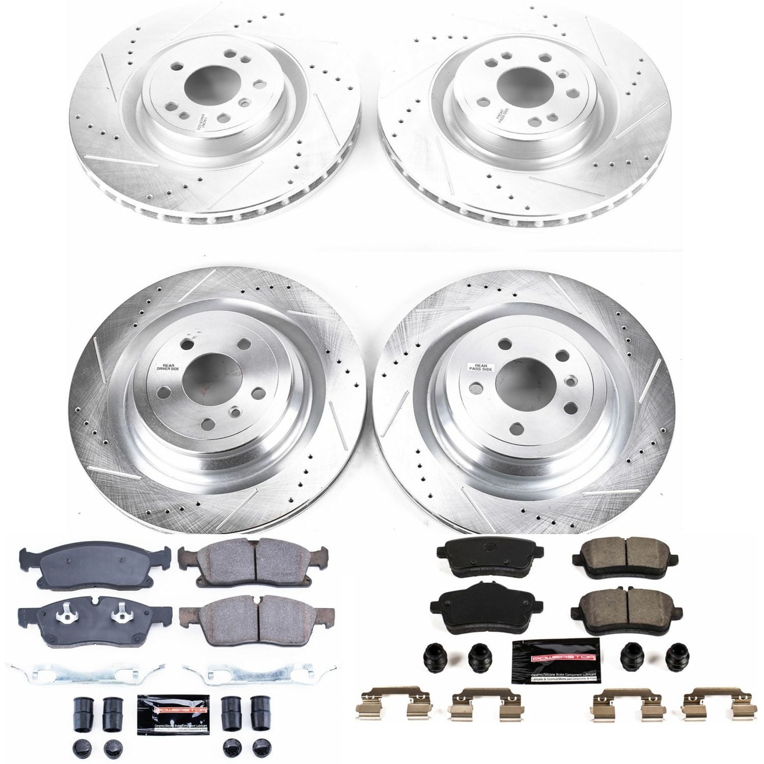 Power Stop K7445 Front and Rear Z23 Evolution Sport Carbon-Fiber Ceramic Brake Pad and Drilled & Slotted Rotor Kit Disc Brake Kit&nbsp;For Mercedes-benz
