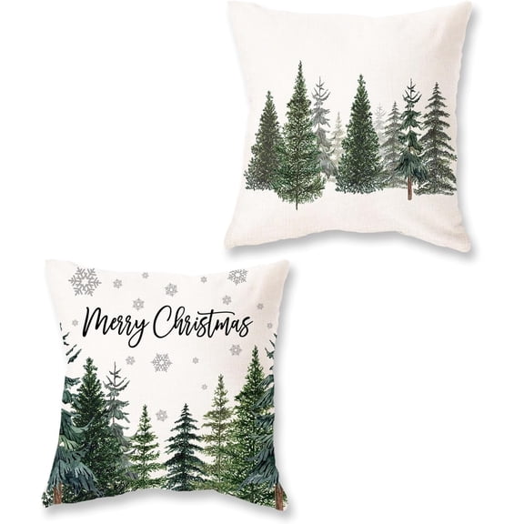 Christmas Tree Throw Pillow Covers 16x16 Inch Set of 2 Merry Christmas Snowflake Winter Decor Lumbar Cushion Cases for Couch Home Decorations