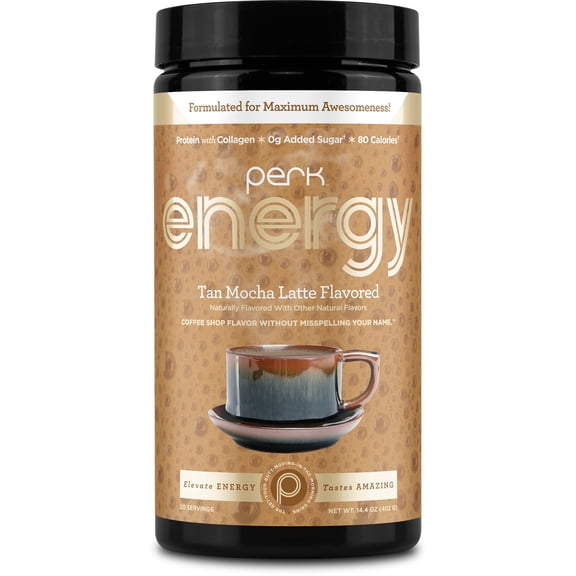 Perk Energy Drink Mix (Tan Mocha Latte) 20 Servings - Caffeinated Healthy Coffee Alternative with Protein, 100mg of Caffeine, Gluten-Free, Soy-Free