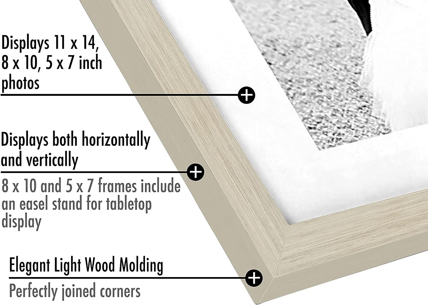 Americanflat Picture Frame Set, 7 Pieces with One 11x14; Two 8x10; and Four 5x7, Lightwood