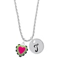 thumbnail image 1 of Delight Jewelry Silvertone Hot Pink & Silvertone Lime Green Heart with Black Ruffles Silvertone Script Initial Disc - T - Charm Necklace, 20"+3", 1 of 4