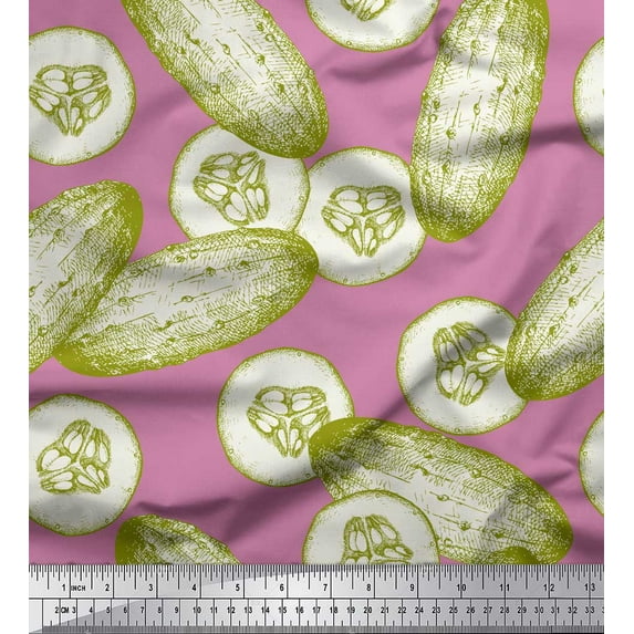 Soimoi Pink Silk Fabric Cucumber Vegetable Fabric Prints By Yard 42 Inch Wide