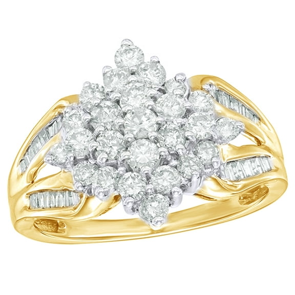 AFFY White Natural Diamond Square Cluster Ring In 14k Yellow Gold