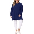 thumbnail image 2 of Agnes Orinda Women's Plus Size Sweater Crew Neck Long Sleeves Side Slits Knit Pullover Oversized Sweaters 3X Dark Blue, 2 of 5