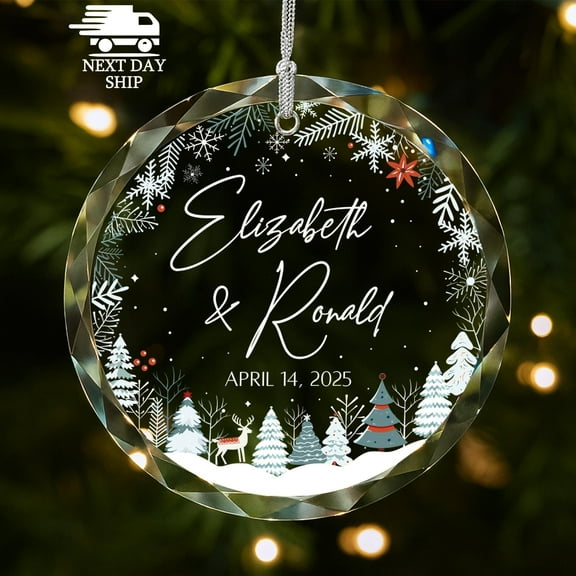 Custom Couple Name Ornament, 2025 Couple Keepsake, Personalized Christmas Ornament, Wedding Date Ornament, Engaged Ornament, Newlywed Gift