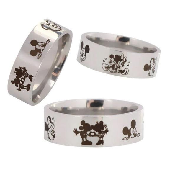 Mickey And Minnie Mouse Silvertone Stainless Steel Band Ring Size 11