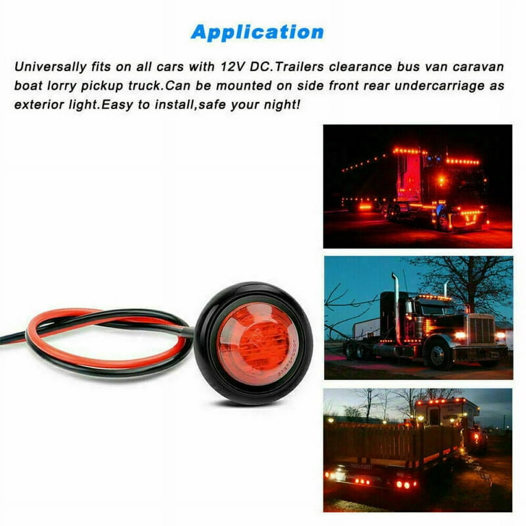 jiayinshidai 20 Pieces Red 3/4'' Round LED Side Marker Lights, 3 LEDs Front  Rear Side Indicator Lights Turn Signal Lights IP68 Waterproof for Truck  Trailer Lorry Bus Pickup Boat, 12V 