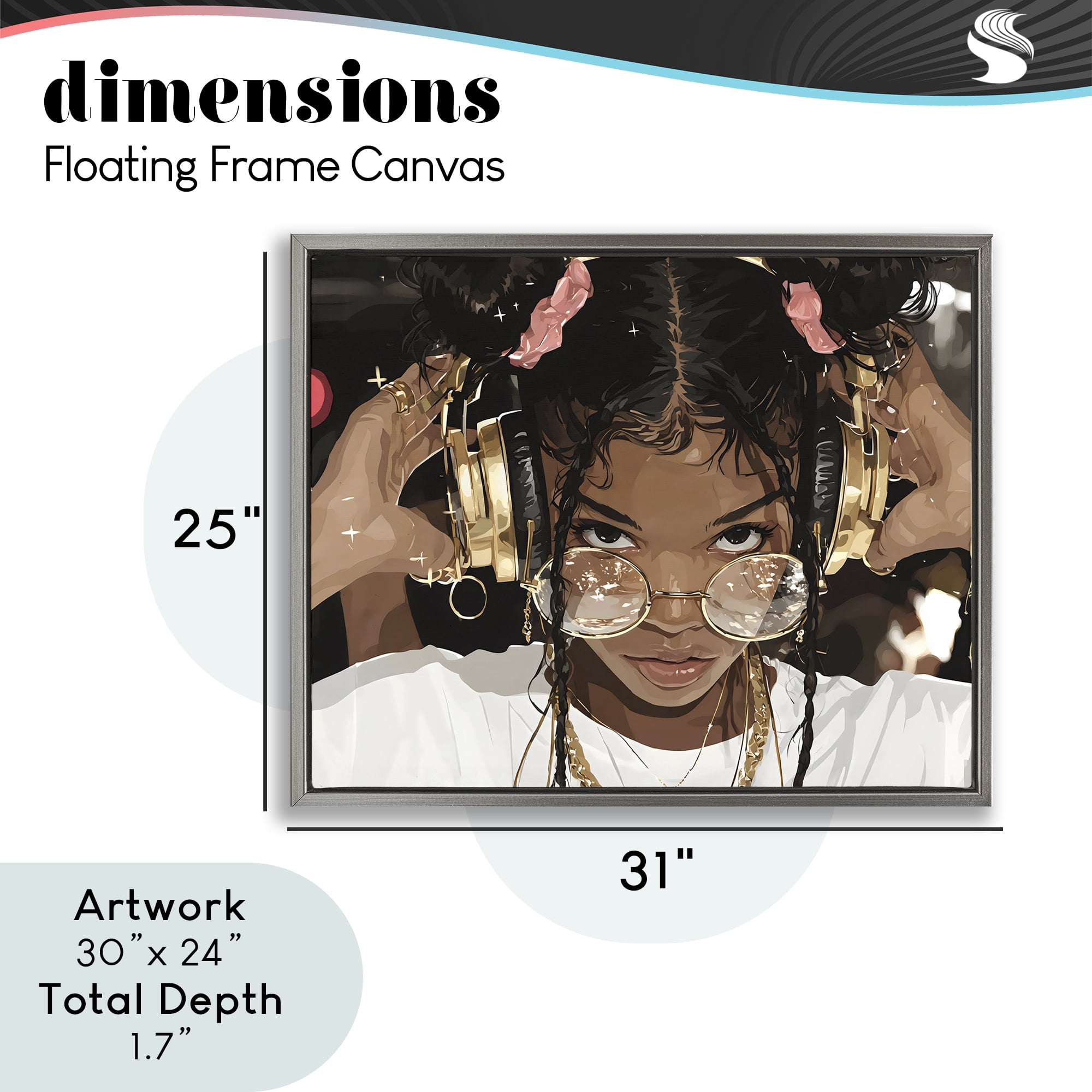 Stupell Industries Trendy Girl with Gold Headphones Gray Framed Floater Canvas Wall Art, design by Franklyn Gregory
