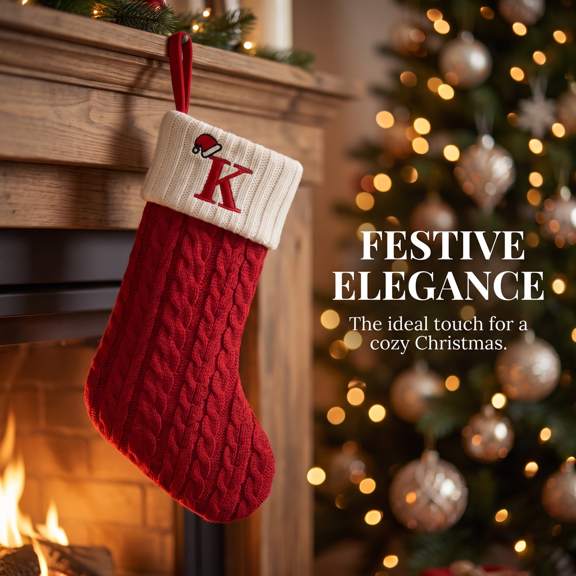 Unique Bargains Cartoon Christmas Luxury Grand Hearth Accent Stocking Letter K 8"