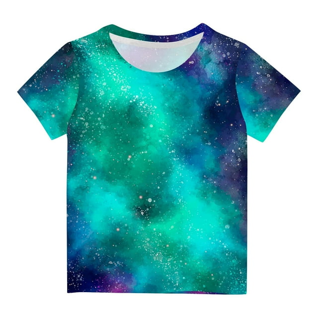 Penkiiy T-Shirts Garçons Filles Imprimé Étoile 3D T-Shirts Graphiques Col Rond Manches Courtes pour Enfants 7-8 Ans Multicolore