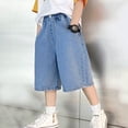 thumbnail image 4 of UACY Baggy Denim Jorts for Boys Y2K, Loose Fit Jean Shorts with Elastic Waist Retro Pull On for Casual Hip Hop Wear (Light Blue, 13-14 Years), 4 of 6