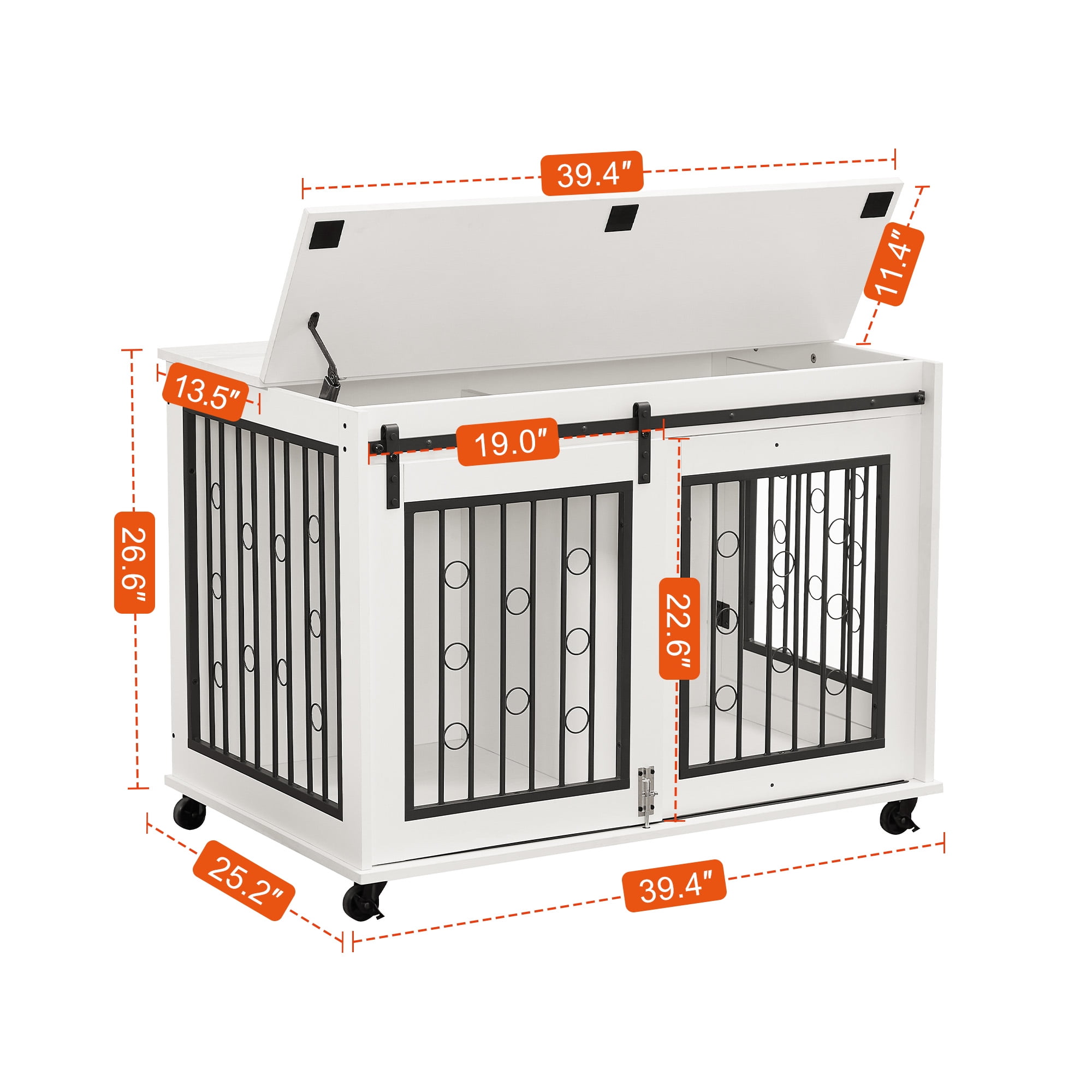 Pefilos 39" Wooden Dog Crate for Medium Dogs Indoor Sliding Door Dog Cage Furniture with Partition for Two Puppies Dog House, White Pefilos 39" Wooden Dog Crate for Medium Dogs Indoor Sliding Door Dog Cage Furniture with Partition for Two Puppies Dog House, White