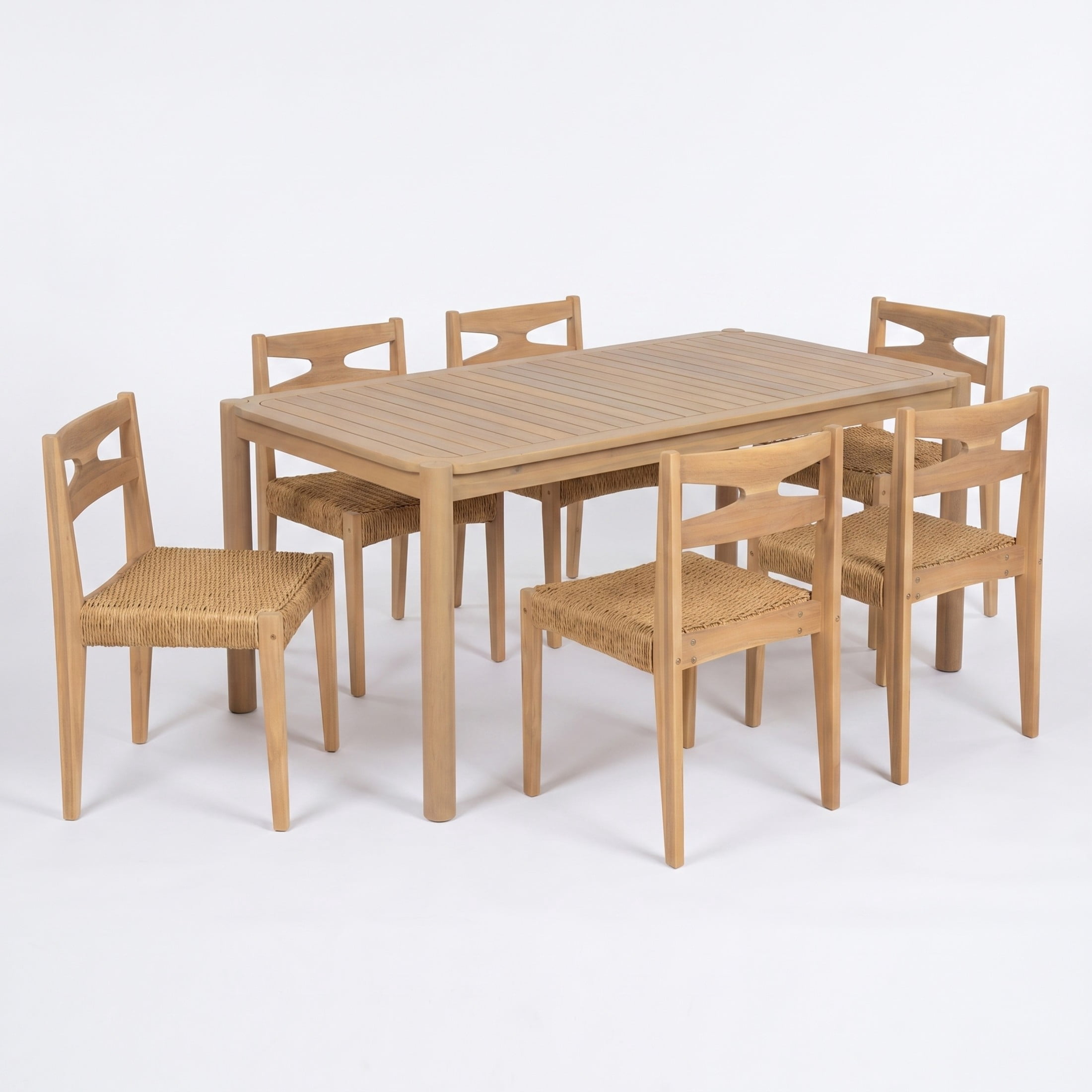 Christopher Knight Home 7-Piece Acacia Wood Outdoor Dining Set, Woven Chairs with Rectangle Table, Light Teak