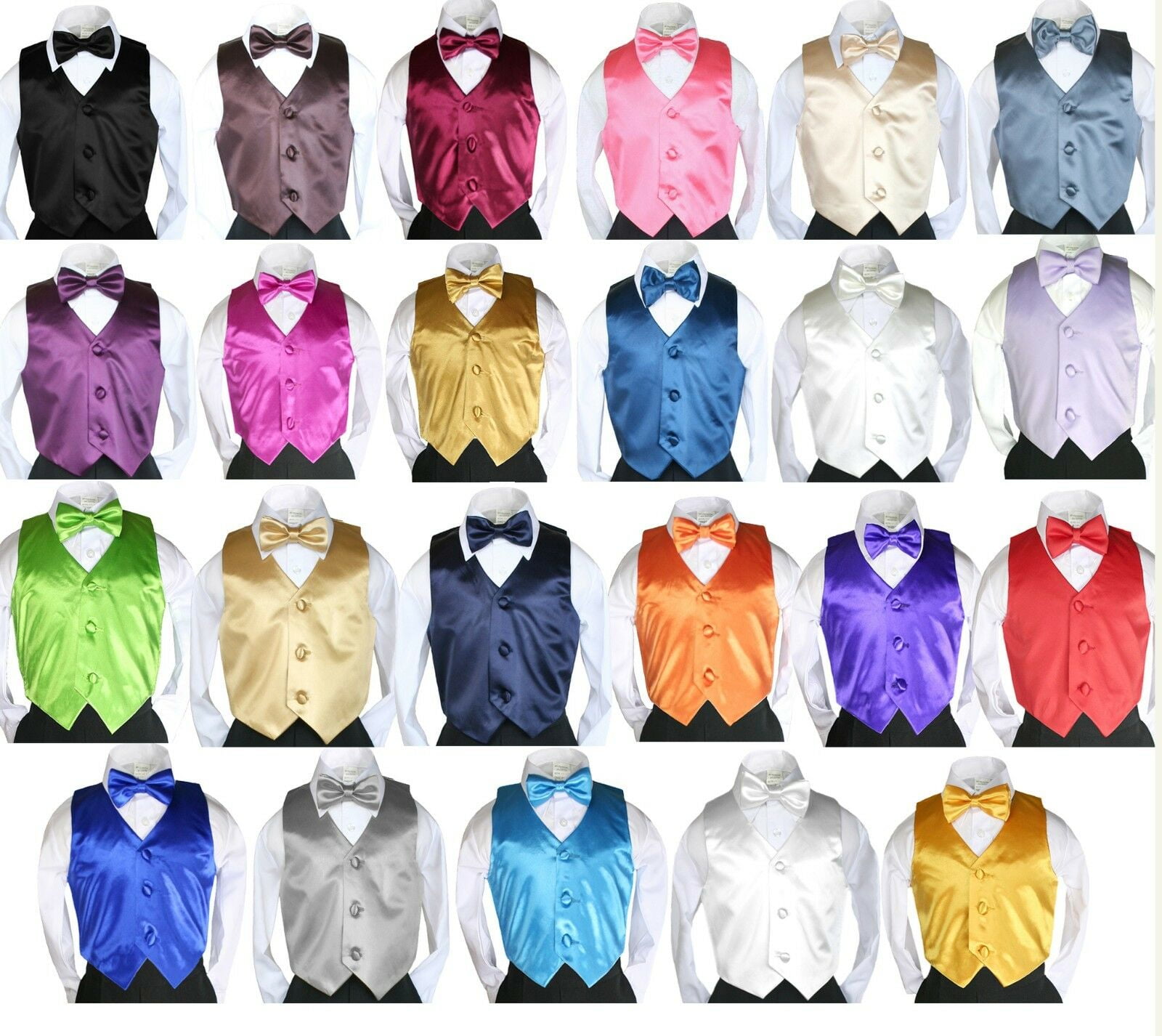 2pc Satin Vest Bow Tie Set for Baby Toddler Teen Boy for Matching Suit Tuxedo 