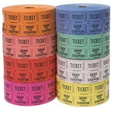 Indiana Ticket Company Raffle Tickets - (4 Rolls of 2000 Double Tickets) 8,000 Total 50/50 Raffle Tickets (4 Assorted