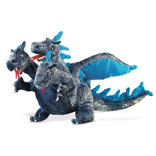 Marioneta de mano Folkmanis, dragón azul de tres cabezas