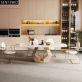 thumbnail image 3 of Luxury Rock Slab Dining Room Table 8 Chairs Set Stainless Steel Gold Frame Faux Marble Table Furniture Mesa Comedor Y Sillas My Lux Decor Round, 3 of 20