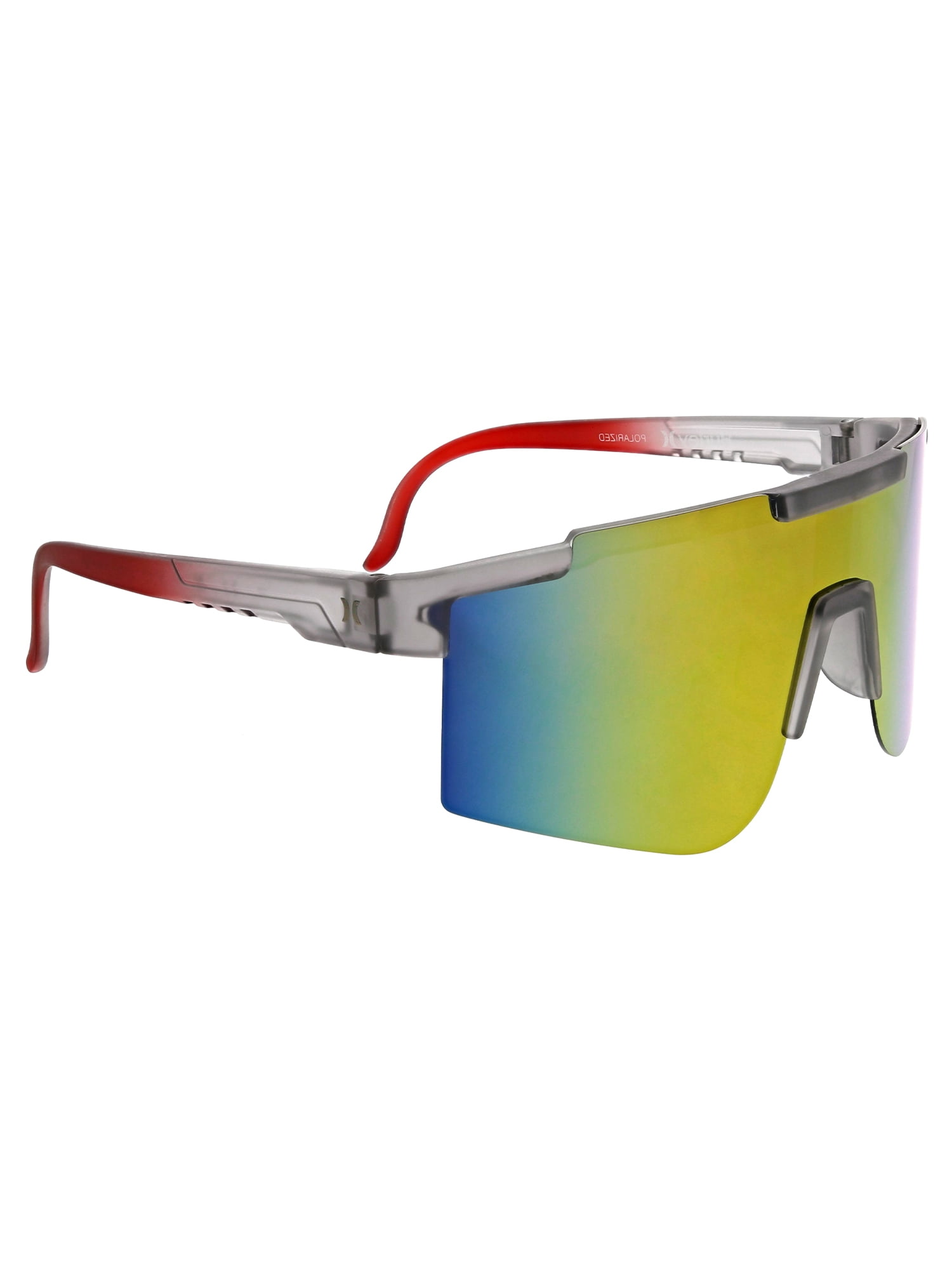Hurley Domes - HSM1035PS_035, shield sunglass, smoke frame & red / yellow mirror polarized lens + ar coating