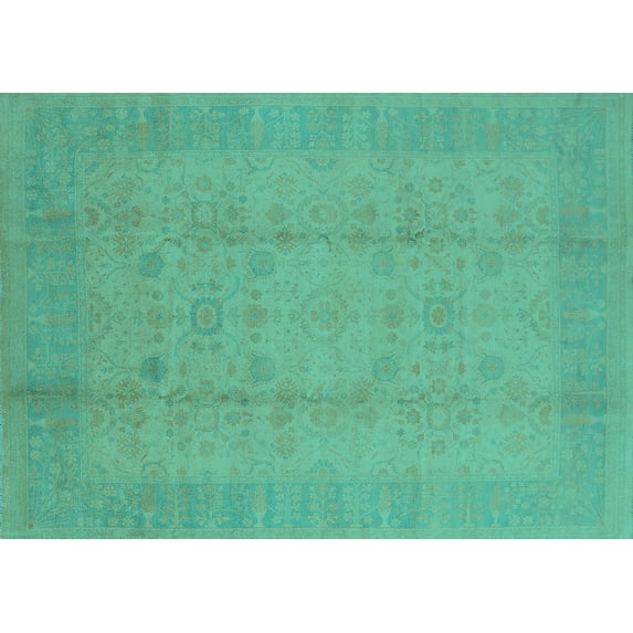 Ahgly Company Indoor Rectangle Oriental Turquoise Blue Industrial Area Rugs, 7' x 9'