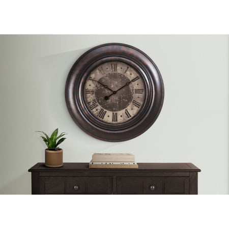 Clocks, 30 Round, Large Oversized, Wall Clock, Brown, Transitional