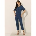 thumbnail image 3 of DARING DIVA Women's Button Up Tie Waist Jumpsuit with Pockets S Dark Blue, 3 of 6