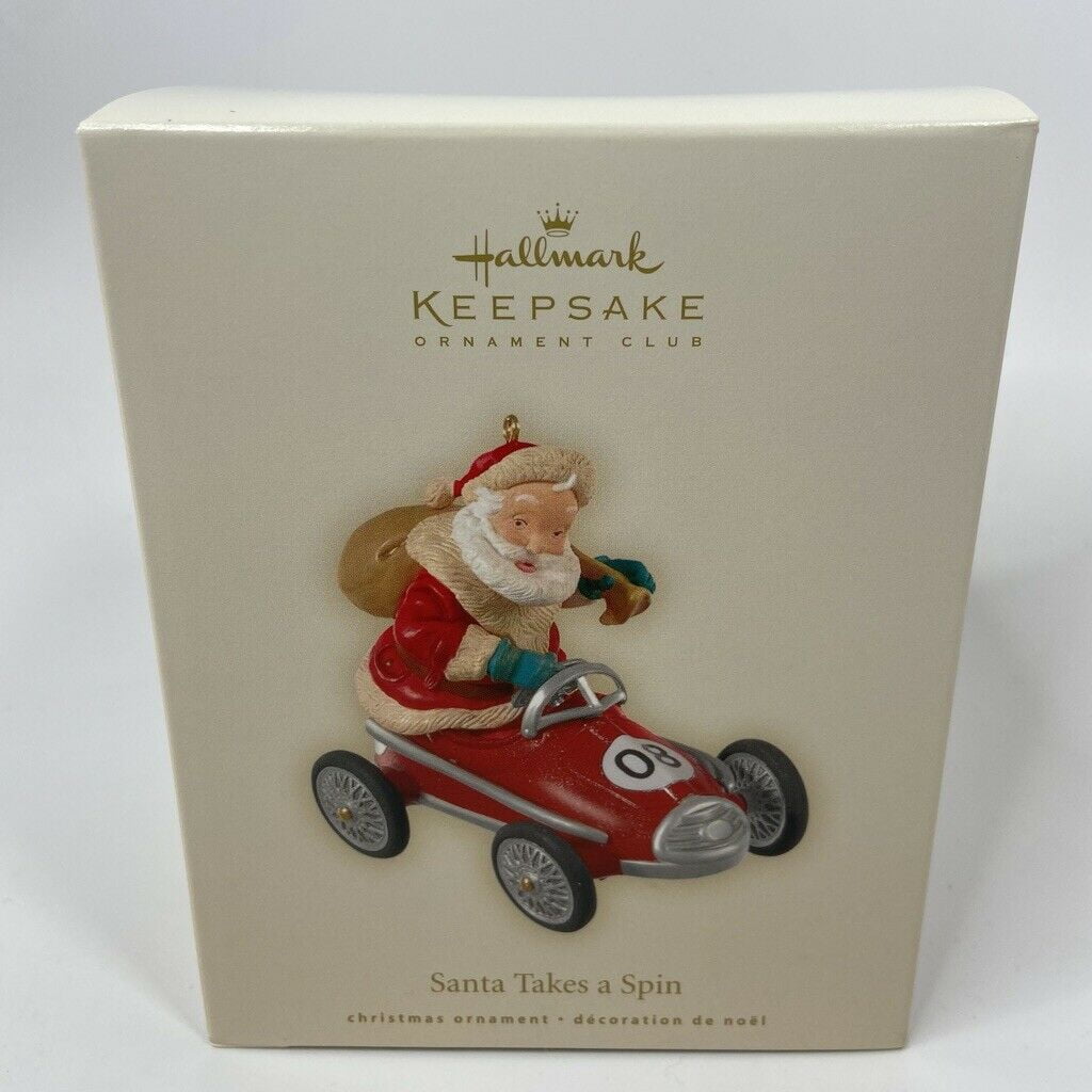 Hallmark Keepsake Ornament Club 2008 Santa Takes A Spin Kiddie Race Car NEW