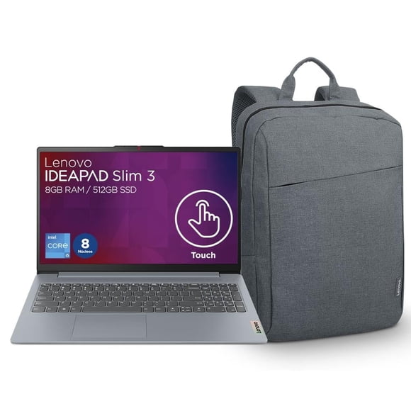 Laptop Lenovo IdeaPad NB IP Slim 3 15IAH8 I5 8GB 512GB Touch Gris más mochila