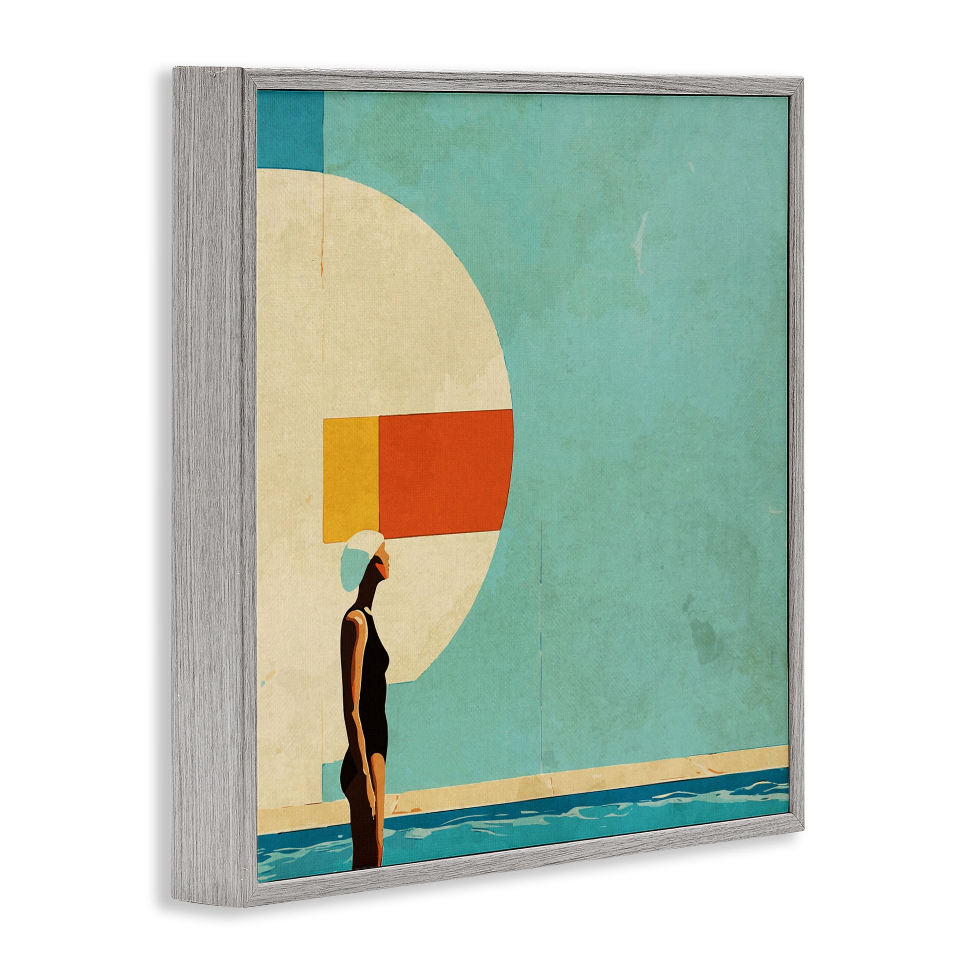Stupell Industries Midcentury Pool Geometric Gray Framed Giclee Art, design by Layla Oz