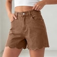 thumbnail image 6 of Women's Y2K Jean Shorts High Waist Loose Scalloped Hem Denim Shorts Soft Stretch Vintage Jeans with Pockets Daily Travel Casual Outfits Brown, 6 of 8