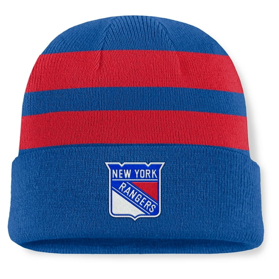 Men's Fanatics Blue/Red New York Rangers Fundamental Swipe Stripe Cuffed Knit Hat