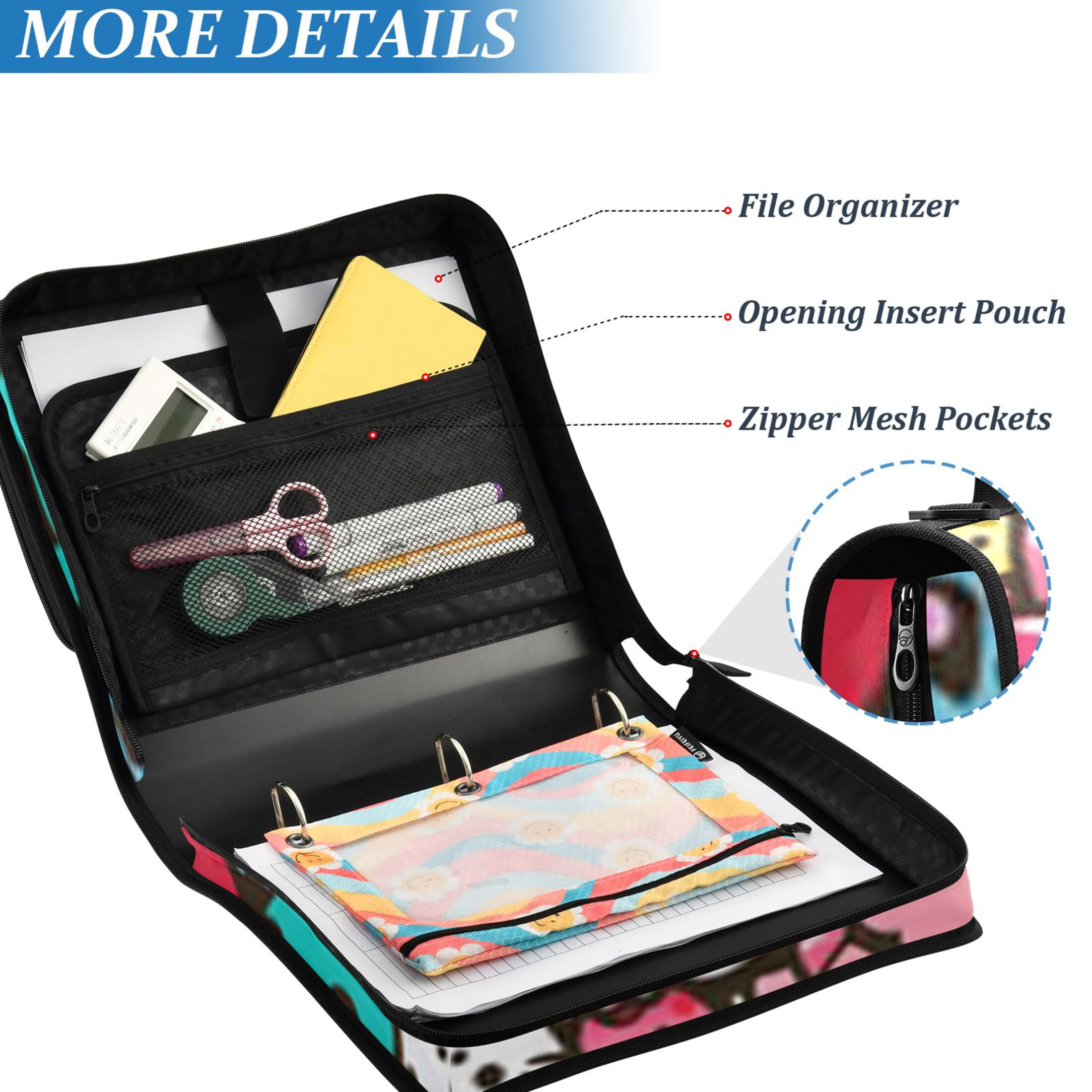 Zipper Binder Cute Cartoon Characters 1.5 Inch Binder Folder Bag with Shoulder Strap and Handle
