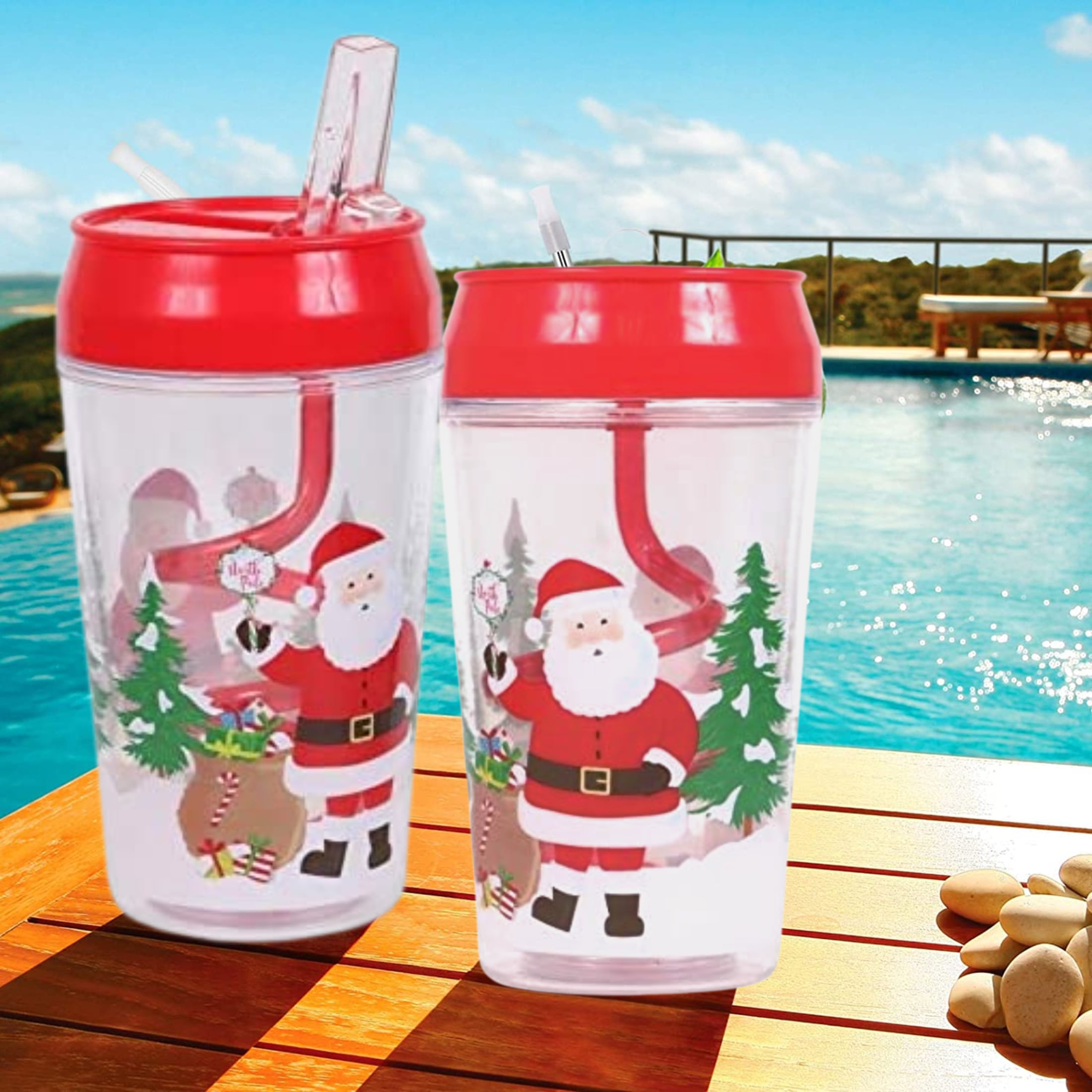 Christmas Themed Tumblers with Lids Durable Plastic for Home Kitchen  Holiday Women Men Cold Coffee Water Bottle Drinking Cup Party Favors Travel  Mug Drinkware Gift Supplies Set of 2 - Styles may