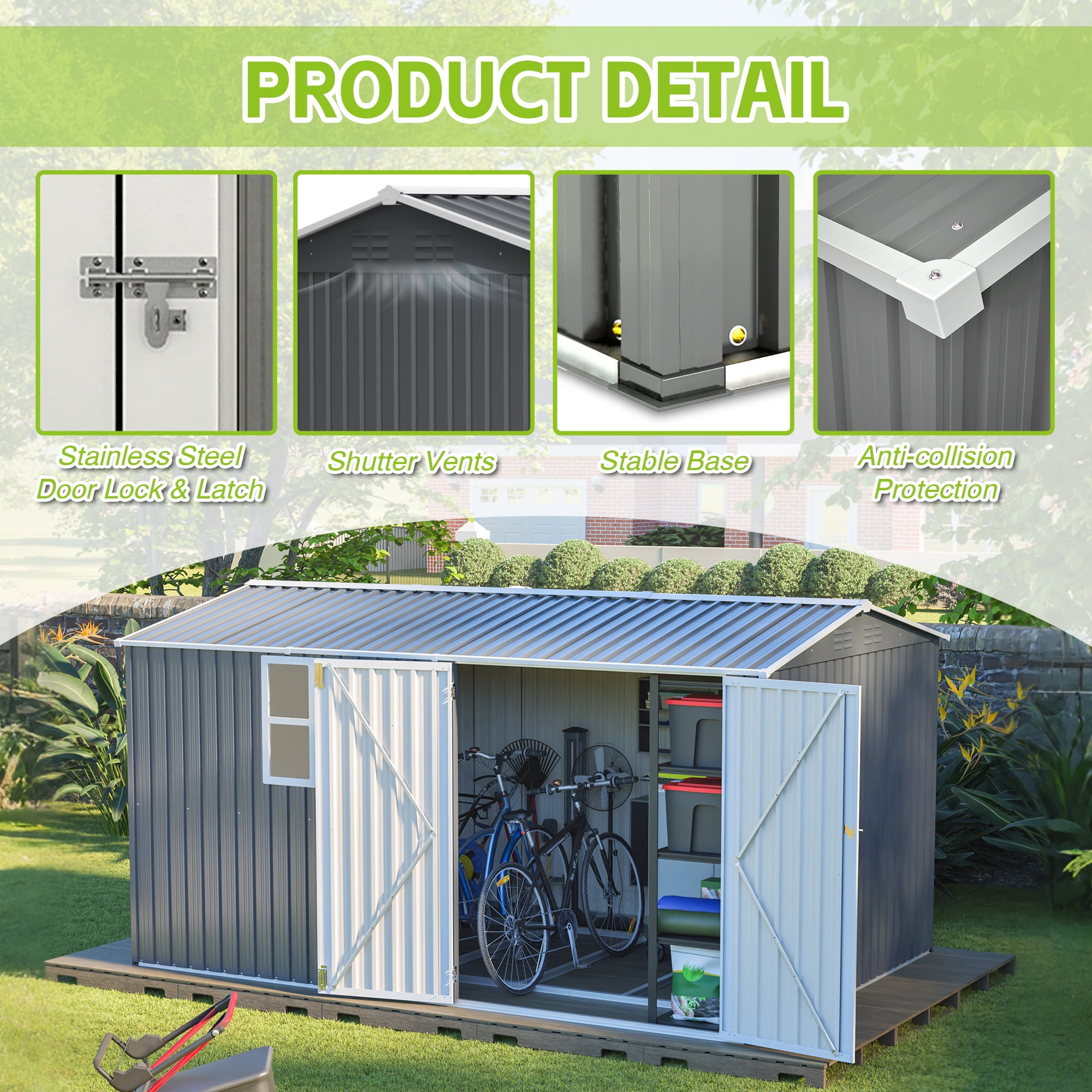 MAYEERTY 6x4FT Compact Outdoor Metal Storage Shed, Galvanized Steel Tool Shed with Lockable Door & Ventilation, All-Weather Organizer for Backyard, Garden & Patio
