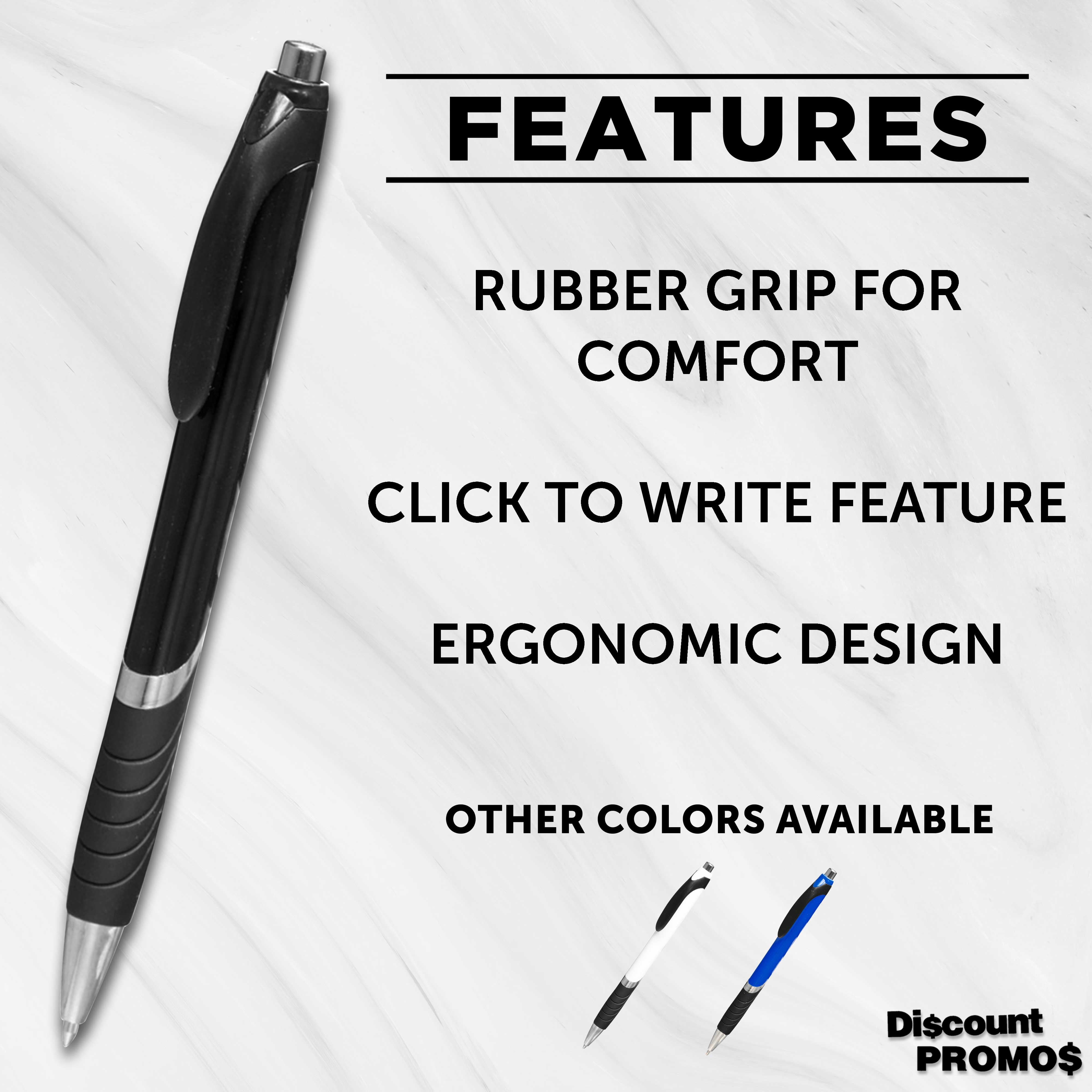 Ballpoint Pens With Rubber Grip - 10 pack - Black Ink Ball Point Pen with Soft Touch Plastic - Black