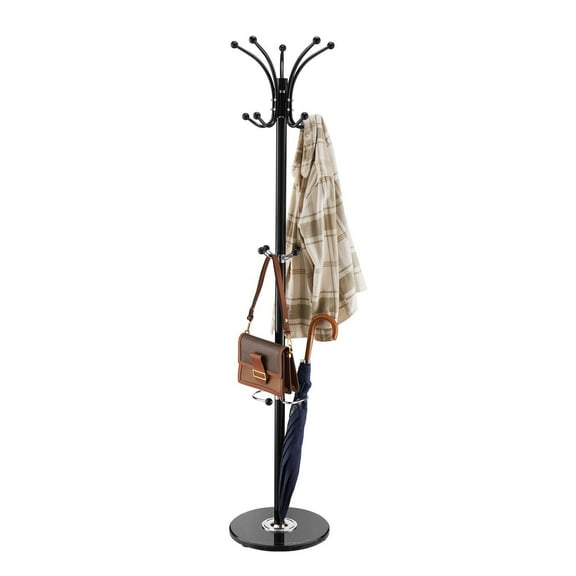 Heavy-Duty Freestanding Coat Rack with Marble Base, 14 Hooks & Umbrella Stand, Sturdy Entryway Organizer for Hallway, Living Room