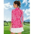 thumbnail image 4 of Women's 3/4 Sleeve Golf Shirt Quarter Zip Floral Tennis Polo UPF50+ Moisture Wicking Athletic Top for Outdoor Activities, 4 of 6