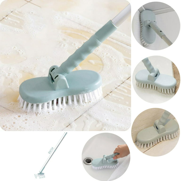 Adjustable 304 Stainless Steel Handle Cleaning Brush Door Window Scour Brush Bathtub Bath Shower Bristle Brushes, Blue