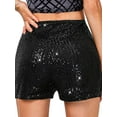 thumbnail image 3 of ZAXARRA Women's Sequins High Elastic Waist Straight Leg Shorts Solid Glitter Party Shorts, 3 of 7
