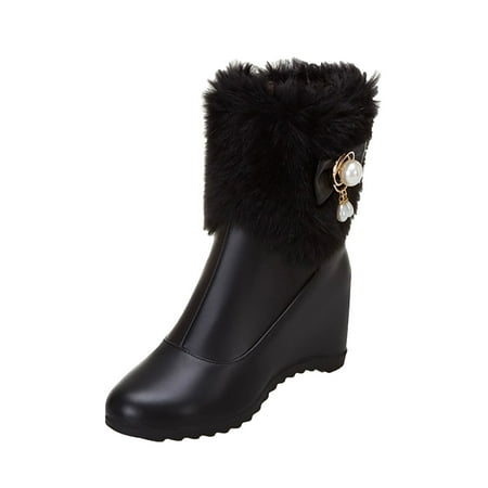 

Yinguo Ladies Fashion Leather Pointed Side Zipper Inside High Warm Short Cotton Boots