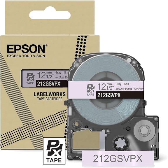 Epson LABELWORKS 212GSVPX - Gray on Soft Purple PET Label Maker Tape - 1/2" (12MM) Wide, 26'