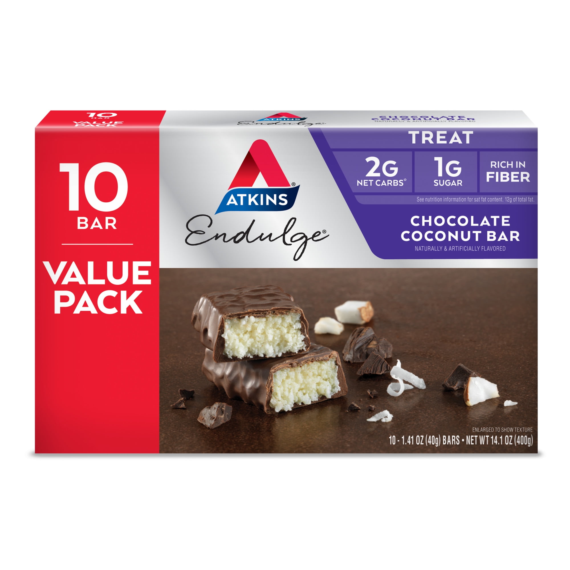 Atkins Endulge Treat, Chocolate Coconut Bar, Keto Friendly, 10 Count (Value Pack)