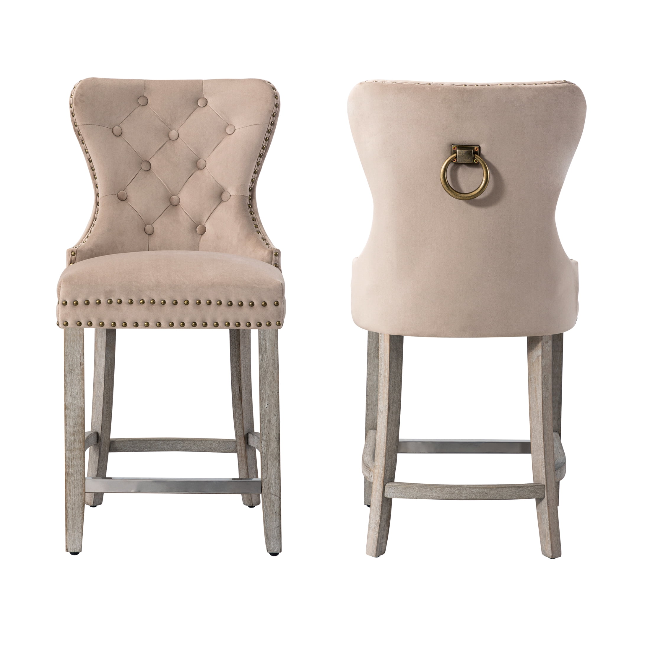 Westin Outdoor 24" Tufted Velvet Bar Stool (Set of 2), Antique Gray/Velvet Taupe